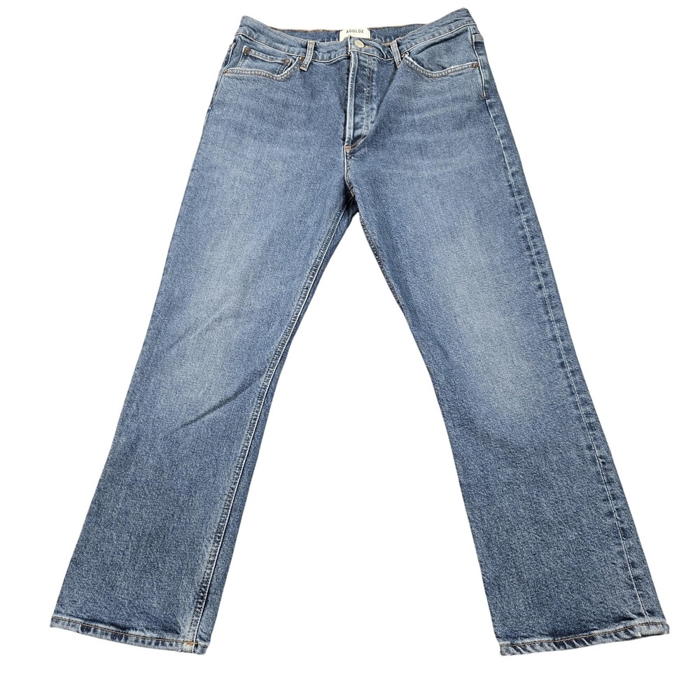 AGOLDE Riley Jeans Womens 30 Blue High‎ Rise Straight Crop Button Fly 29x24.5